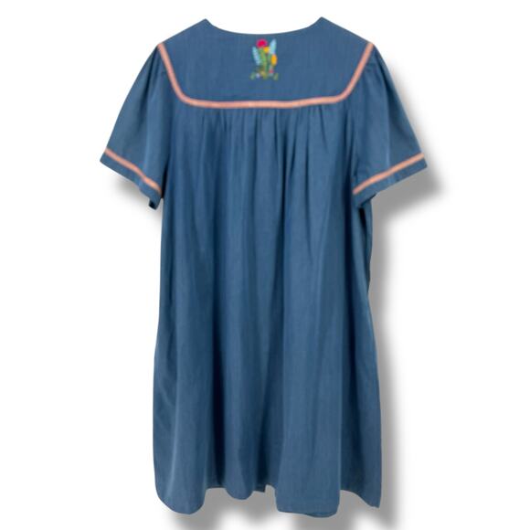 Go Softly Denim Embroidered Bird House Patio Dress Plus Sz 1X Floral Full Zip - Picture 6 of 10